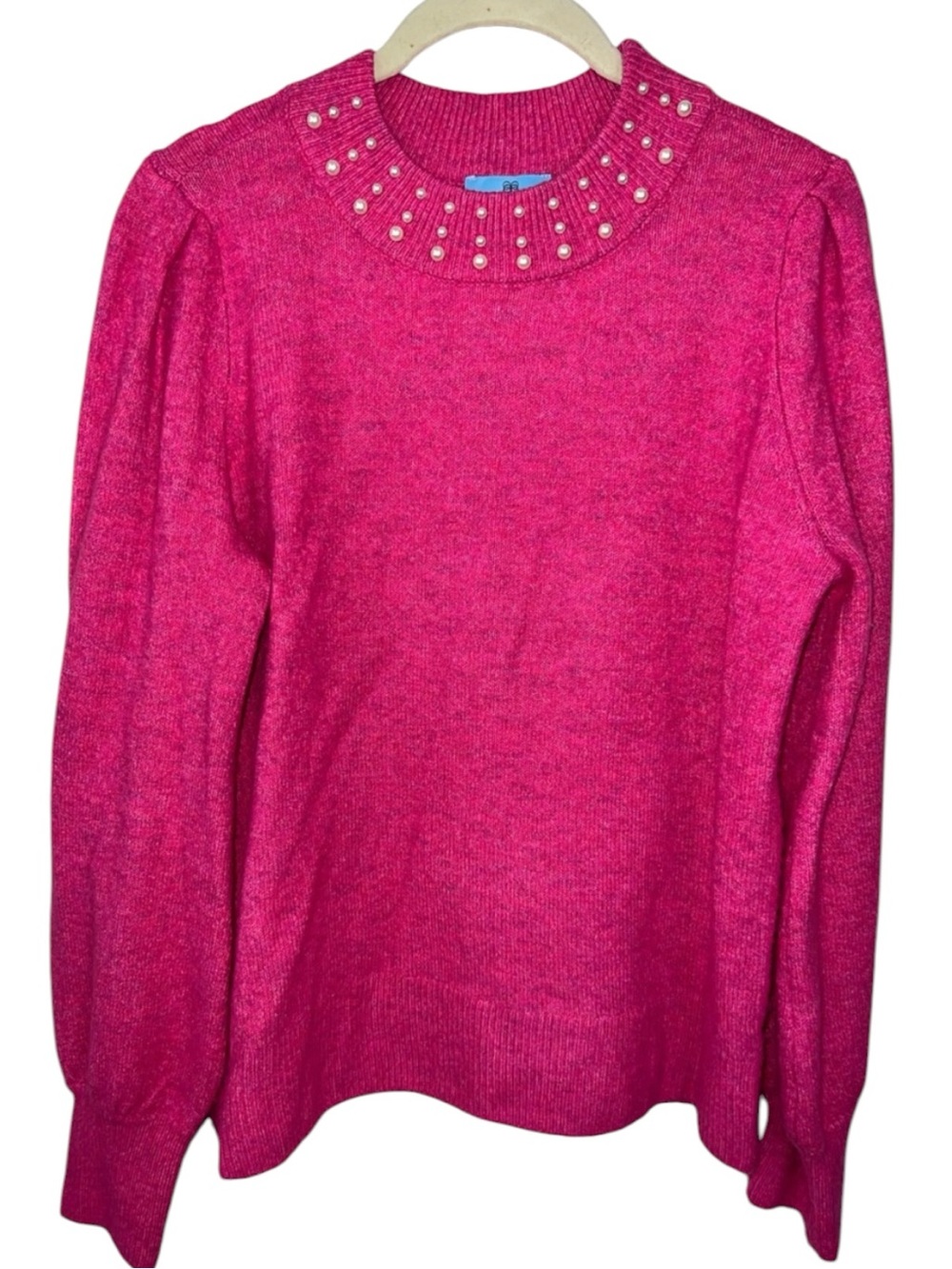 CeCe Hot Pink Magenta Pearl Collar Crewneck Sweater Size M